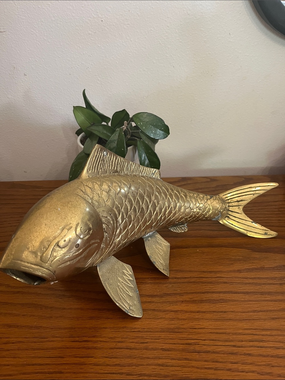 Brass Koi Fish Figurine - Gold Decorative Accent